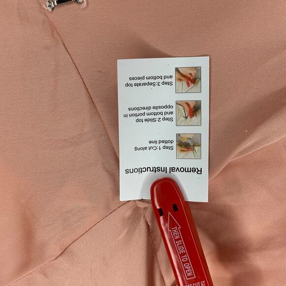 MAC DUGGAL Salmon A-Line Satin Long Sleeve Mini Dress Pink Wrap Small - Picture 10 of 10